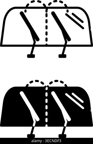 Wiper icons. Black and White Vector Icons. Car Windshield with Two Windshield Wipers. Car service concept Stock Vector