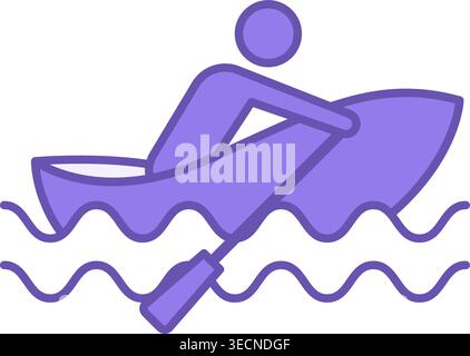 Colored Rowing Boat Icon. Vector Icon of a Man Sailing on a Boat with Oars. Water Transport Concept Stock Vector