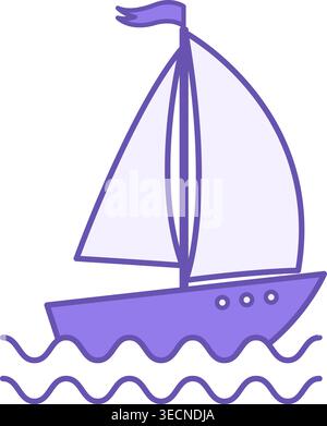 Colored Sailboat Icon. Vector Icon of Sailing Ship on Sea Ocean Wave. Maritime Transport Concept Stock Vector