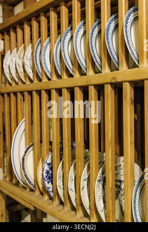 Plate rack, Cragside, Northumberland, England, UK Stock Photo