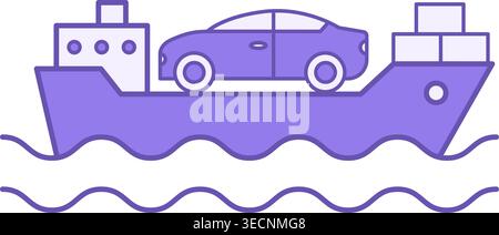 Colored Cargo Icon. Vector Icon of a Cargo Ship Transporting Cars and Other Goods. Logistics and Delivery. Transport Concept Stock Vector