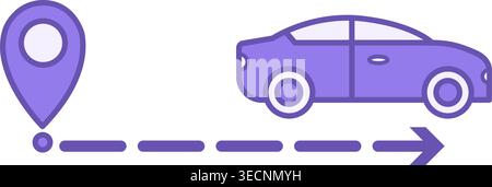 Colorful Icon Itinerary. Vector Icon. Car Distance. Navigation, Location Sign. Road Concept Stock Vector
