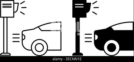 Speed Camera Icons. Professional set of speed camera icons in a modern flat style. Minimalist vector graphics for traffic control, road safety Stock Vector