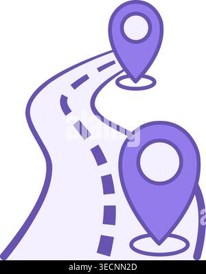 Route Color Icon. Vector Icon. Road and Distance Measurement. Navigation, Location. Road Concept Stock Vector