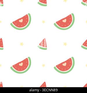Seamless watermelon pattern with cute heart detail in flat style Stock Vector