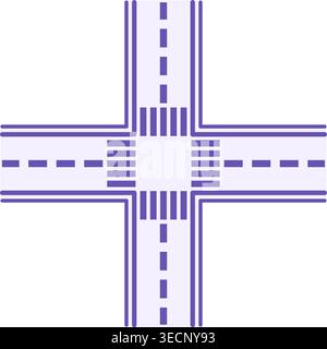 Intersection Color Icon. Vector Icon. Highway Intersection and Pedestrian Crossings. Road Concept Stock Vector