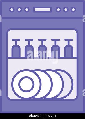 Colored Dishwasher Icon. Vector Illustration. Electromechanical Installation for Automatic Dish Washing. Household Appliances Concept Stock Vector