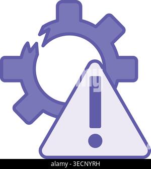 Colored Broken Icon. Vector Icon. Broken Gear and Warning Sign. Damaged Mechanism or Equipment. Repair Concept Stock Vector
