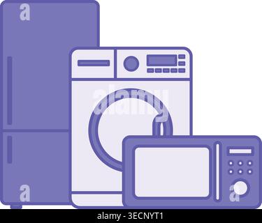 Colored Home Appliances Icon. Vector Illustration. Refrigerator, Washing Machine, and Microwave Oven. Devices and Equipment for Home Stock Vector