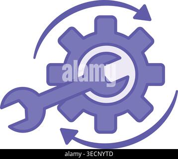 Colored Recovery Icon. Vector Icon. Wrench, Gear, and Rotating Arrows. Repairing Mechanisms and Equipment After a Breakdown Stock Vector