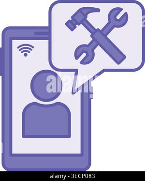 Colored Assistance Icon. Vector Icon. Mobile Phone, Hammer, and Wrench. Service, Help. Repair Concept Stock Vector