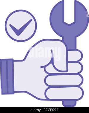 Colored Wrench Icon. Vector Icon. Human Hand Holding a Wrench. Work Tool, Service. Repair Concept Stock Vector