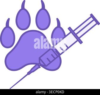 Veterinary Color Icon. Vector Icon. Animal Paw and Medical Syringe. Pet Treatment, Veterinary Clinic Stock Vector