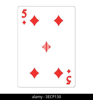 Five of diamonds. Playing card with golden elements. Casino icons. Pictograms representing different suits. Vector illustration. Flat design for Stock Vector
