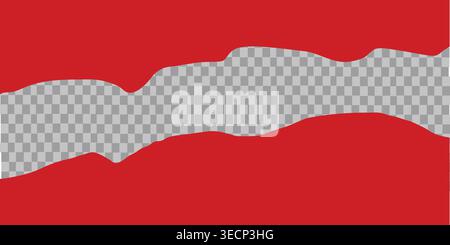Torn paper effect with a rectangular hole and ragged edges on a red background Stock Vector