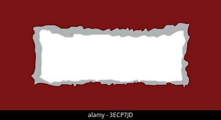 Torn paper effect with two holes on a dark red background Stock Vector