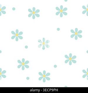 Soft pastel daisy seamless pattern with small floral elements on light background, simple and minimal repeating design perfect for fabric, wallpaper, Stock Vector