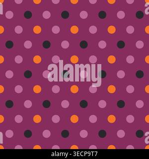 Subtle Halloween polka dot seamless pattern with purple background, orange and black accents, simple repeating design perfect for festive decoration, Stock Vector