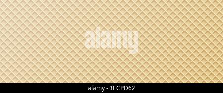 Waffle texture vector bg, baked biscuit of ice cream cone. Seamless cookie square pattern. Sweet crispy wafer, dessert menu banner. Bakery 3d Stock Vector