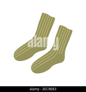 Hand-drawn illustration of warm seasonal green socks isolated on white for packaging and fall or winter vibes cozy projects Stock Vector