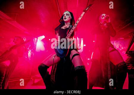 May 1, 2026, Manchester, United Kingdom: RUSALKA ( guitar ) LAMIA ( Guitar ) And LILITH (vocals) of Dogma, a female Rock band, performing at Club Academy, Manchester UK (Credit Image: © Andy Von Pip/ZUMA Press Wire) EDITORIAL USAGE ONLY! Not for Commercial USAGE! Stock Photo