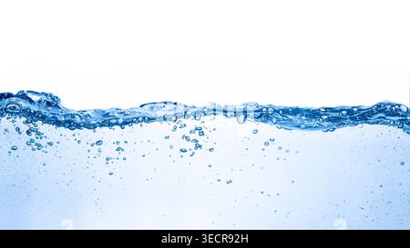 Water creating a ripple surface with tiny air bubbles on a white background Stock Photo