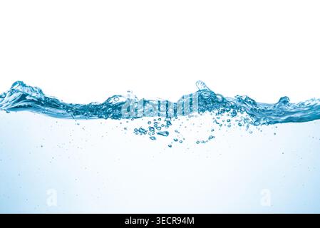 Blue water creating splashes and bubbles against a white background Stock Photo