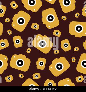 Camera Seamless Pattern With Gold Color Stock Vector