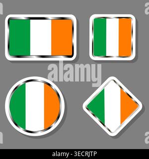 Illustration on theme set beautiful symbols for colorful state flag Ireland, logo state flag Ireland consisting of flat design with colored elements, Stock Vector