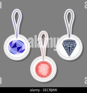 Illustration on theme modern gem emblem with bright precious jewel of different shapes, sparkles jewel consisting of colored abstract gem, magic jewel Stock Vector