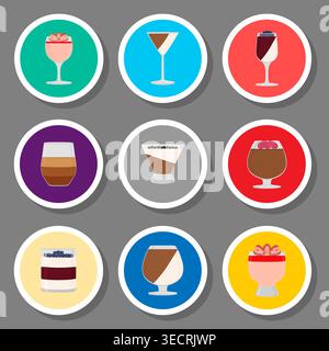 Illustration on theme set symbols for beautiful panna cotta, logo panna cotta consisting of flat design with elements mobile web app, collection moder Stock Vector