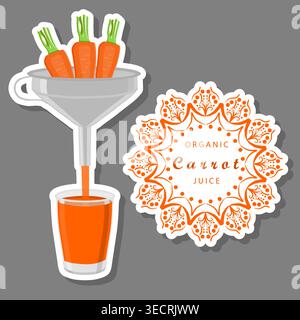 Illustration on theme big set different types juice carrot in glass cup, juice carrot pattern consisting of collection organic beverage to glass cup, Stock Vector