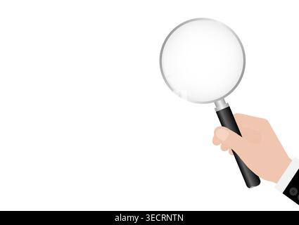Hand holding Magnifying Glass. Vector Illustration Isolated on a White Background. Stock Vector