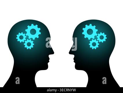Human Head with Gear or Cogwheels. Brainstorm, Creativity and Thinking Idea Concept. Vector Illustration. Stock Vector