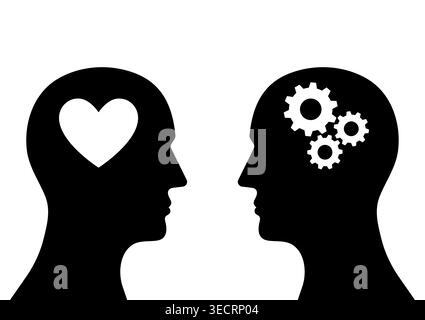 Human Head with Gear and Heart.  Vector Illustration. Stock Vector