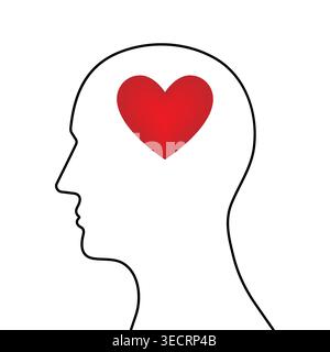 Heart in Human Head. Brain and Heart Concept. Vector Illustration. Stock Vector
