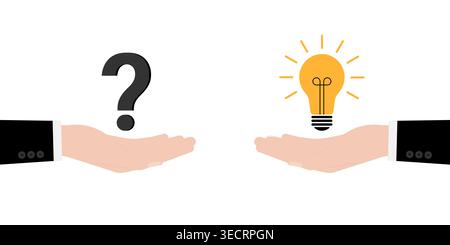 Hand Holding Lightbulb and Question Mark. Question and Answer, Brainstorm or Business Solution Concept. Stock Vector