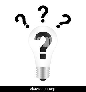 Question Mark in Lightbulb. Question and Answer, Brainstorm or Business Solution Concept. Vector Illustration. Stock Vector