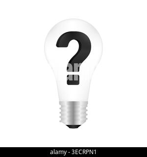 Question Mark in Lightbulb. Question and Answer, Brainstorm or Business Solution Concept. Vector Illustration. Stock Vector
