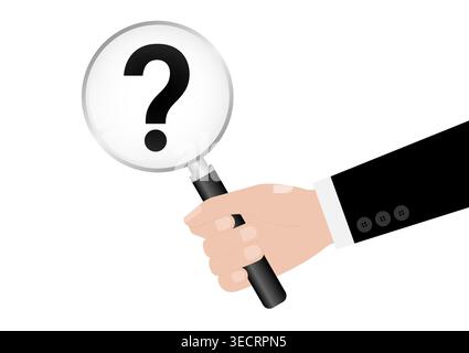 Question Mark with Magnifying Glass. Business Solution Concept. Vector Illustration. Stock Vector