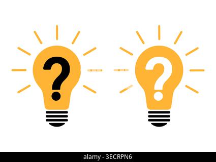 Question Mark in Lightbulb. Question and Answer, Brainstorm or Business Solution Concept. Vector Illustration. Stock Vector