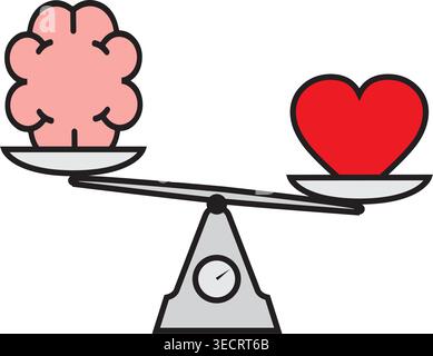 Intuition versus logic or common sense are shown using images of a heart and a brain. Emotion or logic Stock Vector