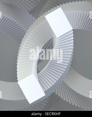 A seamless geometric background featuring abstract, layered sheets forming circular and repetitive patterns. This wallpaper design is perfect for addi Stock Photo