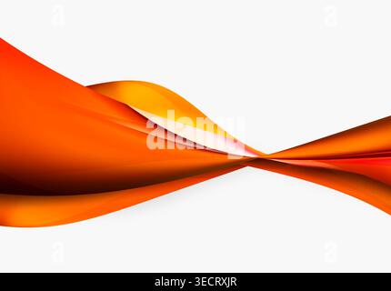 Abstract orange and amber geometric wave pattern on a clean white background, featuring smooth flowing ribbons and modern gradient design for tech, br Stock Photo