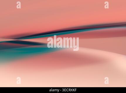 Abstract background featuring smooth geometric wave bands and soft gradient tones in blush and teal, creating a modern, minimal design ideal for web b Stock Photo