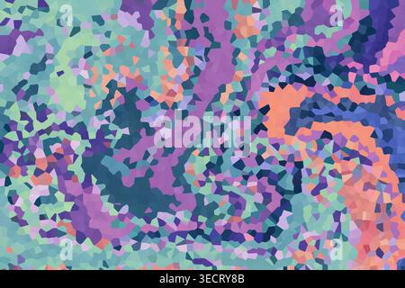 Abstract geometric mosaic texture with pastel purple, teal, and coral tones, forming a modern artistic background. Ideal for wallpaper, branding, prin Stock Photo