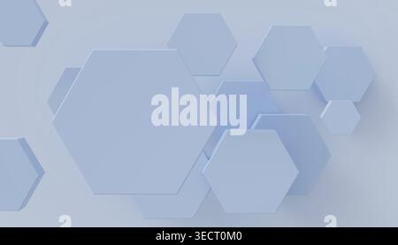 Abstract image featuring variously sized blue hexagons. The geometric shapes are layered on a light background, creating a modern and minimalist visua Stock Photo