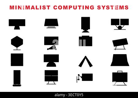 Minimalist computing systems a collection of abstract computer icons and designs Stock Vector