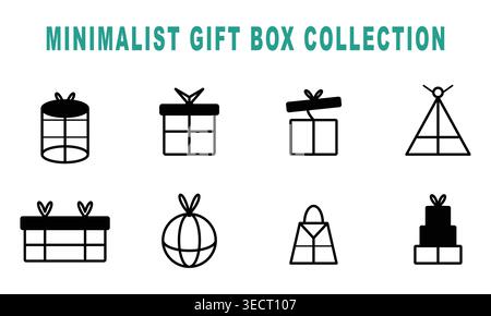Minimalist gift box collection hand drawn black and white present icons Stock Vector