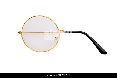 Round eyeglasses with a golden frame and clear lens on transparent background Stock Photo